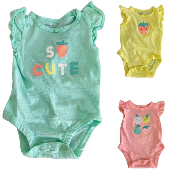 Carter's Other - Carter's 3M 3 month Infant Girl (lot of 3) One Piece Snap Closure Bodysuits
